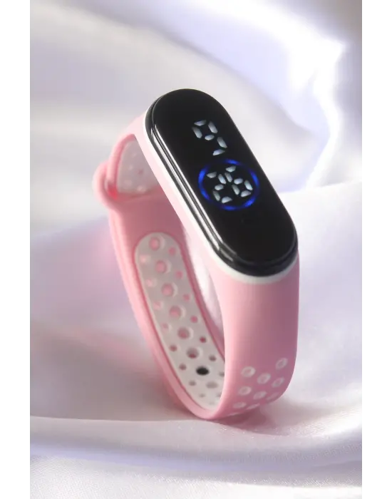 Pembe Beyaz Renk Silikon Dijital Dokunmatik Led Saat