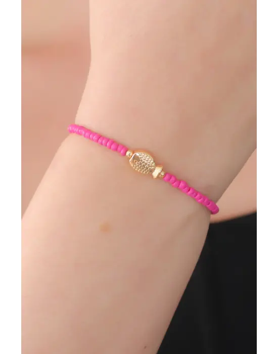 Pembe Boncuk Model Balık Figür Kadın Bileklik
