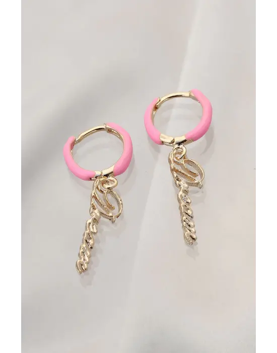 Pembe Dream (rüya) Yazılı Çelik Küpe