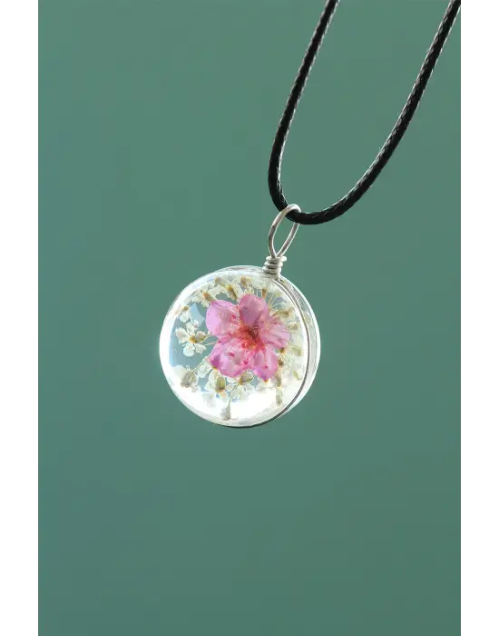 Pembe Renk Canlı Çiçek Tasarımlı Kadın Kolye