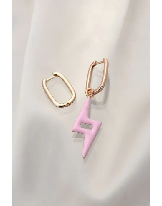 Pembe Şimşek Model Çelik Küpe