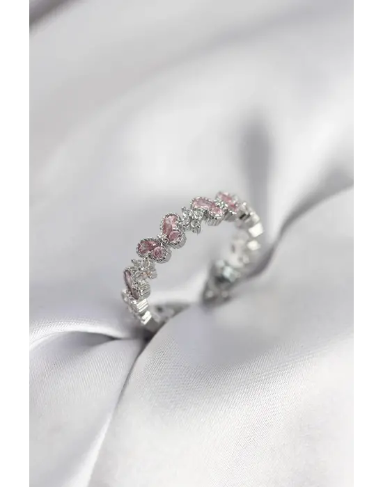 Pembe Zirkon Taşlı Kelebek Model Kadın Yüzük