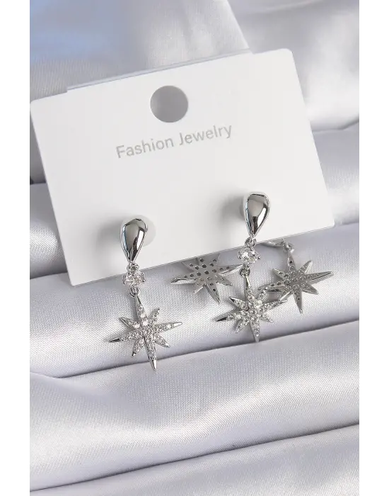 Pirin Gümüş Zirkon Taşlı Kutup Yıldızı Model Çelik Küpe