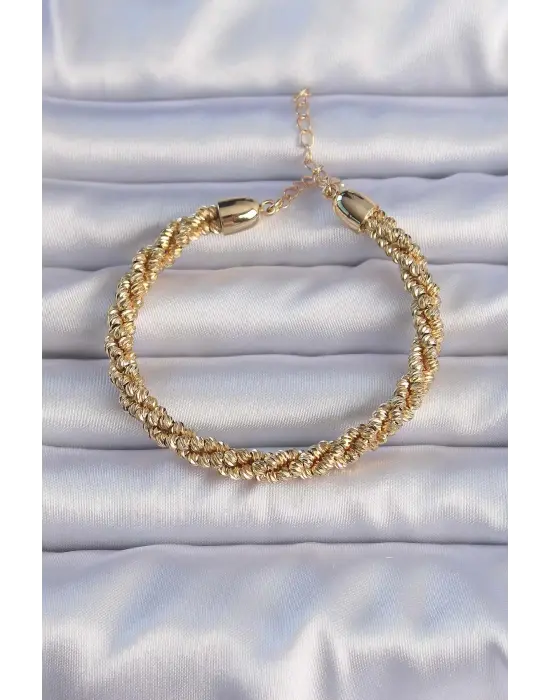 Pirinç Altın Renk Sarmal Model Bileklik