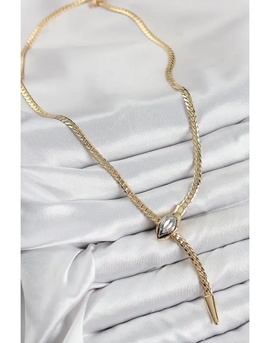 Pirinç Asansörlü Yılan Model Gold Renk Kadın Kolye