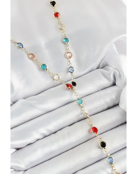 Pirinç Asorti Model Gold Renk Zirkon Taşlı Y Kolye