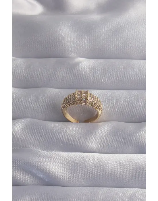  Ayarlamalı Altın Zirkon Taşlı Bombeli Yüzük