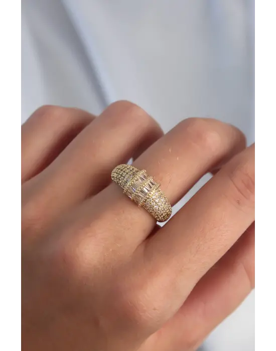  Ayarlamalı Altın Zirkon Taşlı Bombeli Yüzük