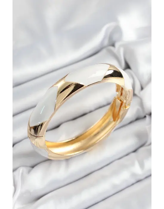 Çelik Beyaz Mineli Baklava Model Gold Renk Kadın Kelepçe