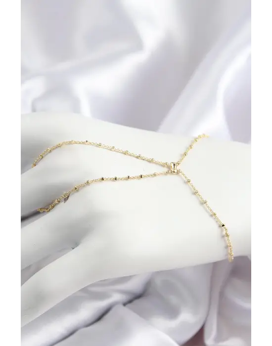 Pirinç Boncuk Zincirli X Model Gold Renk Kadın Şahmeran