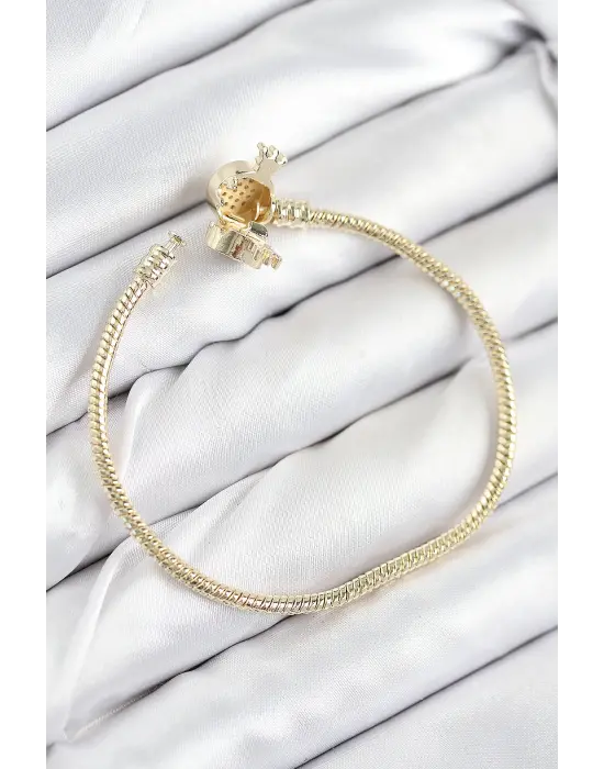 Pirinç Charm Zirkon Taşlı Taç Model Gold Renk Kadın Bileklik