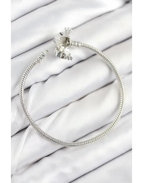 Pirinç Charm Zirkon Taşlı Taç Model Gümüş Renk Kadın Bileklik