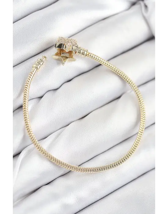 Pirinç Charm Zirkon Taşlı Yıldız Model Gold Renk Kadın Bileklik