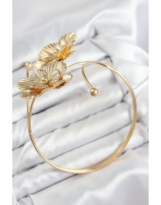 Çelik Çiçekli Model Gold Renk Kadın Pazu Bileklik
