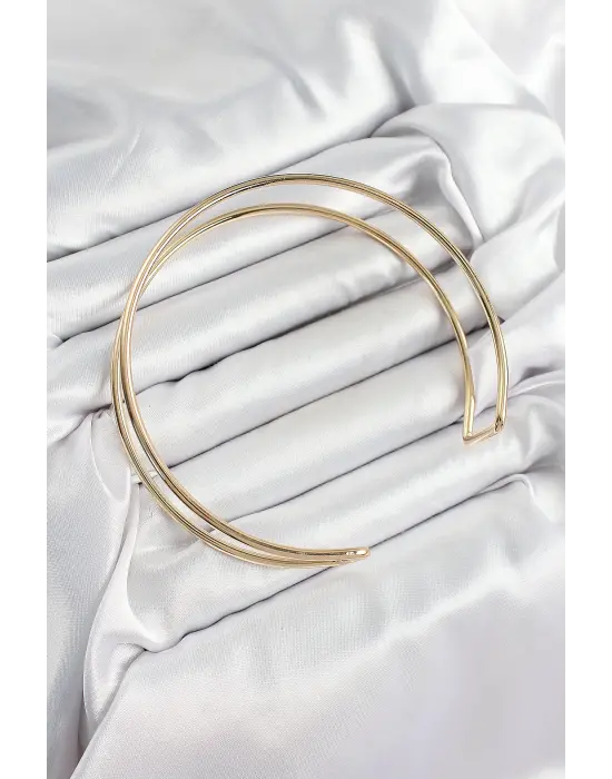 Pirinç Çift Görünümlü Model Gold Renk Kadın Pazu Bileklik