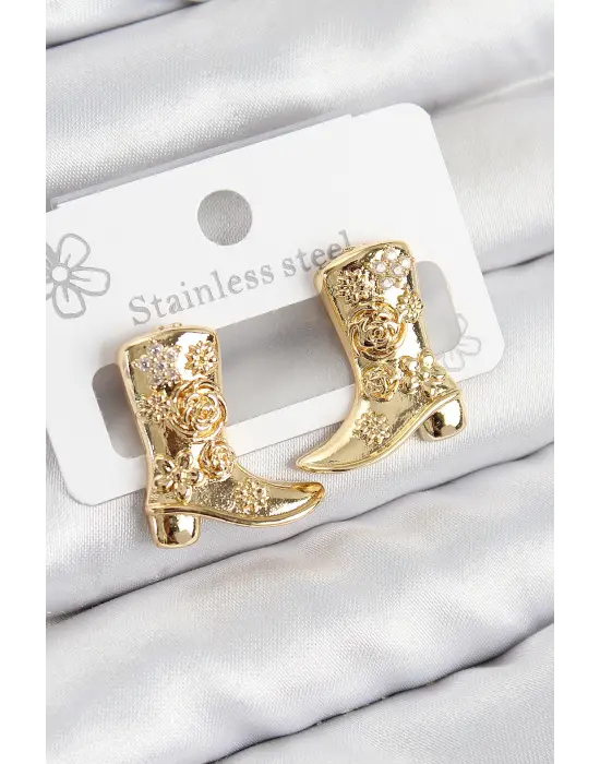 Pirinç Çizme Model Gold Renk Kadın Küpe