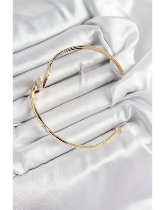 Pirinç Dalgalı Model Gold Renk Kadın Pazu Bileklik