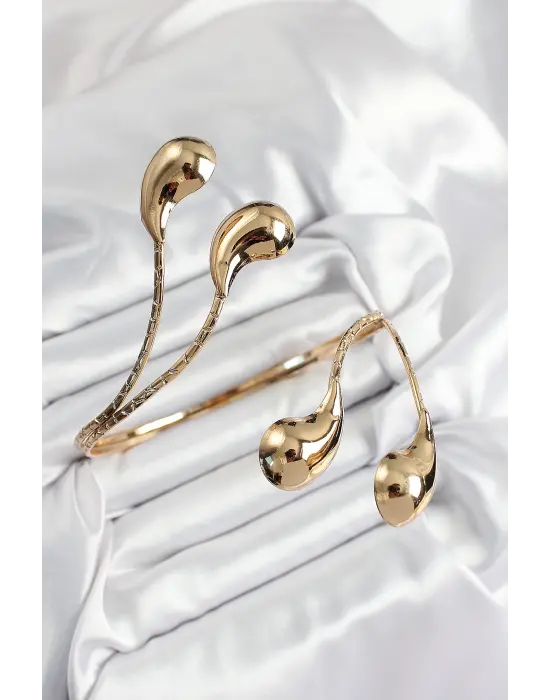 Pirinç Damla Model Gold Renk Kadın Pazu Bileklik