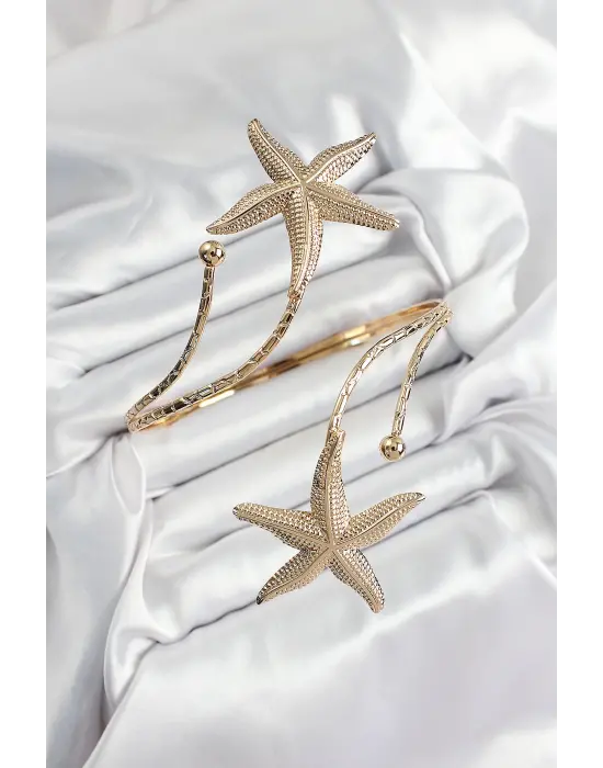 Pirinç Deniz Yıldızı Model Gold Renk Kadın Pazu Bileklik