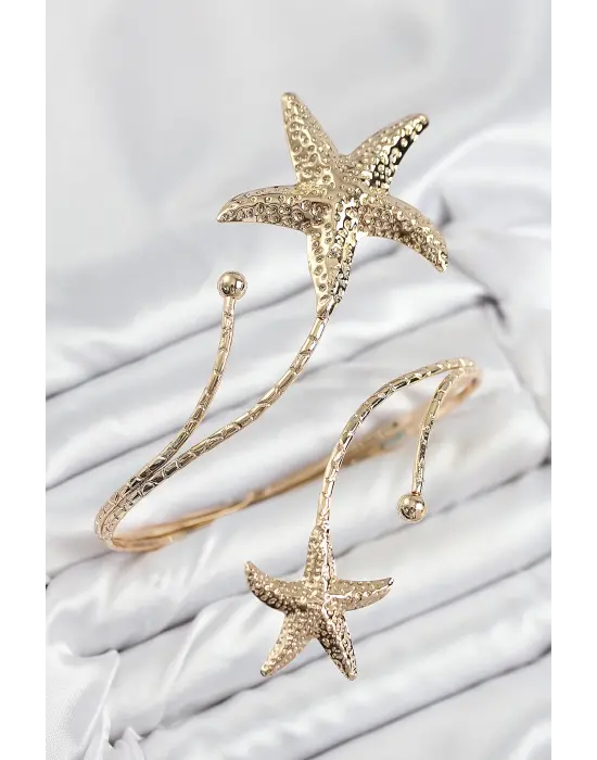 Çelik Deniz Yıldızı Model Gold Renk Kadın Pazu Bileklik