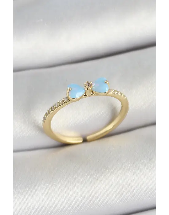 Pirinç Fiyonk Figürlü Zirkon Taşlı Gold Renk Ayarlanabilir Kadın Yüzük