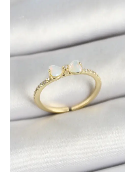 Pirinç Fiyonk Figürlü Zirkon Taşlı Gold Renk Ayarlanabilir Kadın Yüzük