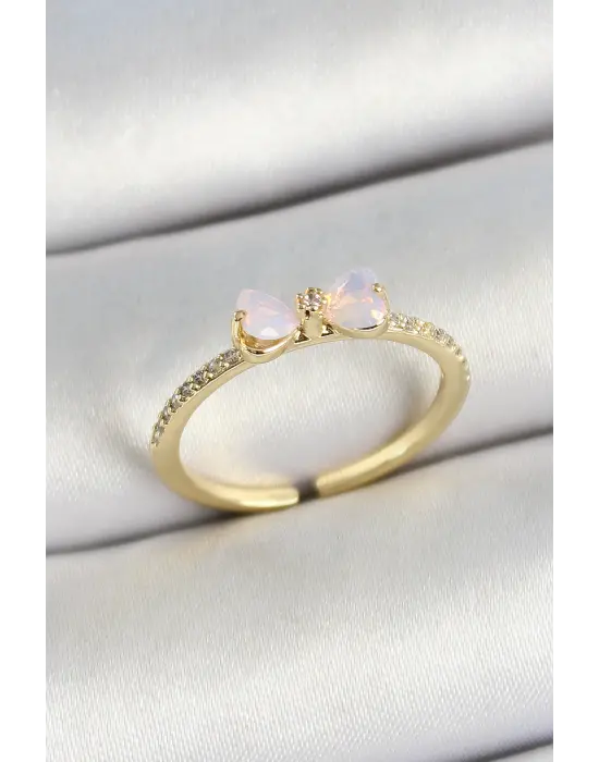 Pirinç Fiyonk Figürlü Zirkon Taşlı Gold Renk Ayarlanabilir Kadın Yüzük