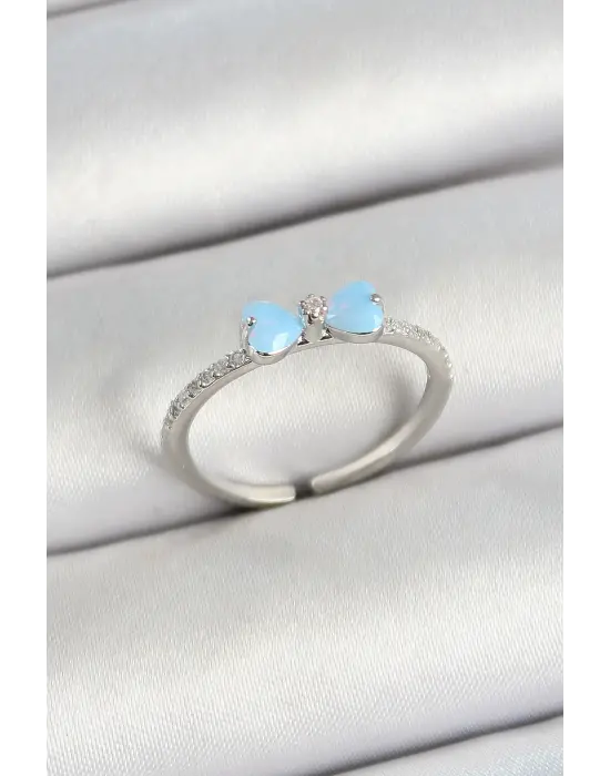 Pirinç Fiyonk Figürlü Zirkon Taşlı Gümüş Renk Ayarlanabilir Kadın Yüzük