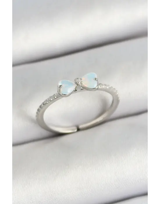 Pirinç Fiyonk Figürlü Zirkon Taşlı Gümüş Renk Ayarlanabilir Kadın Yüzük