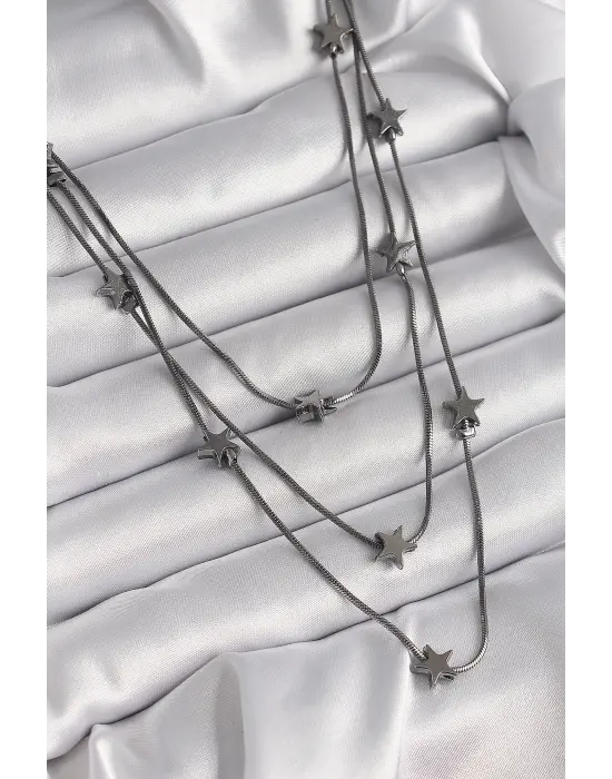 Pirinç Füme  3Lü Yıldız Model  Çelik Kolye