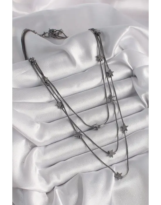 Pirinç Füme  3Lü Yıldız Model  Çelik Kolye