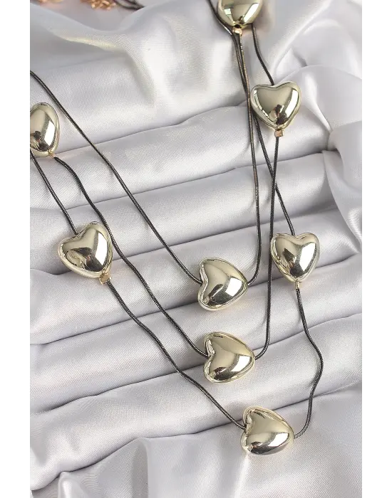 Pirinç Füme  Zincir 3D Altın  Kalp Model  Çelik Kolye