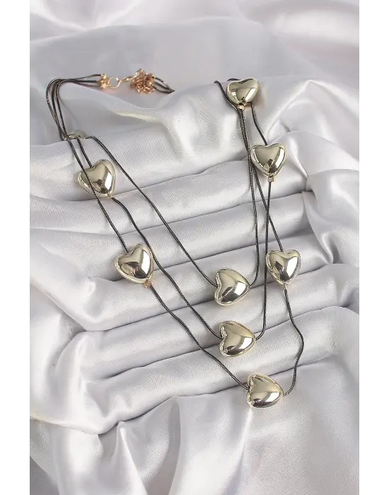 Pirinç Füme  Zincir 3D Altın  Kalp Model  Çelik Kolye