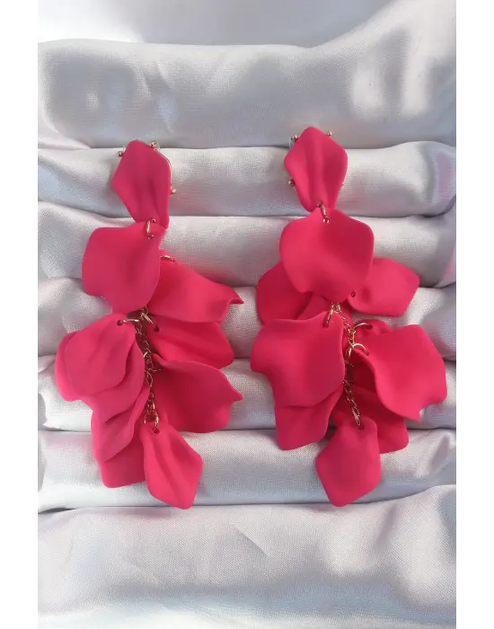  Fuşya Renk Sallantılı Yaprak Model Küpe