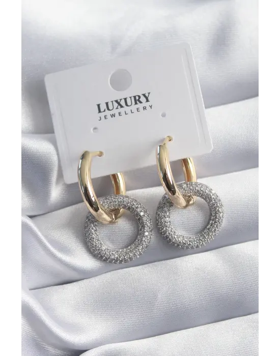  Gold Gümüş Zirkon Taşlı VİP Seri Çelik Küpe