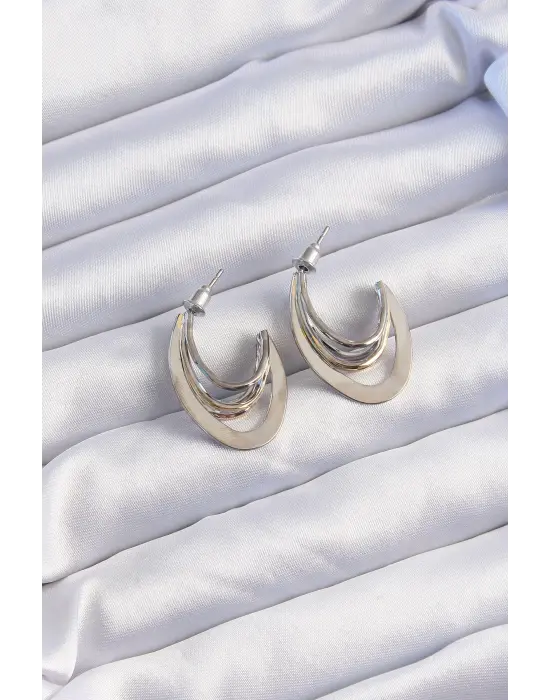  Gold Gümüşli Düz Plaka Halka Küpe