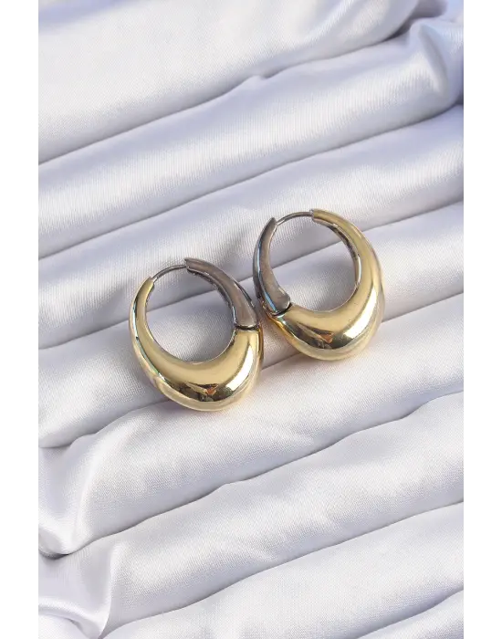  Gold Gümüşli Oval Bombeli Küpe