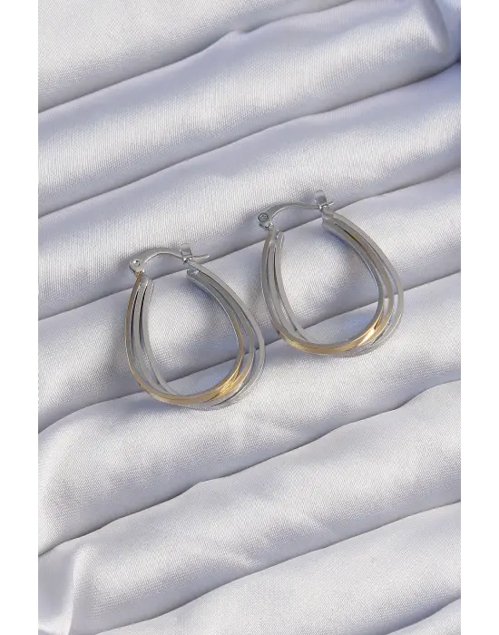  Gold Gümüşli Oval Çoklu Görünümlü Küpe