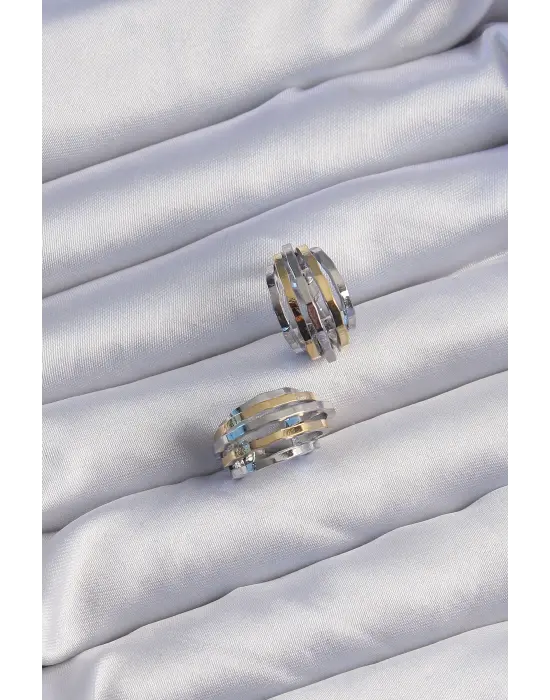  Gold Gümüşli Oval Çoklu Görünümlü Minimal Küpe