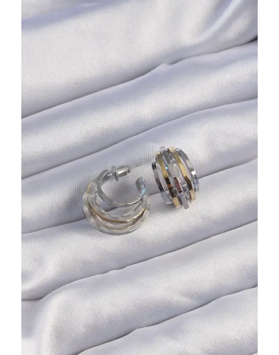  Gold Gümüşli Oval Çoklu Görünümlü Minimal Küpe