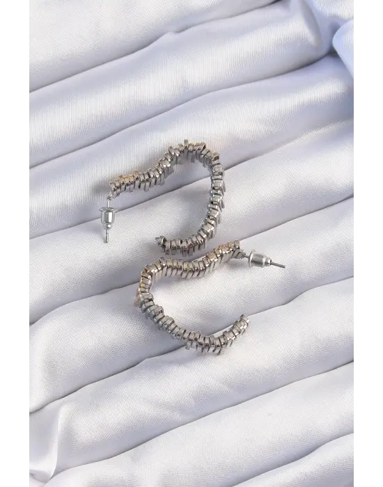  Gold Gümüşli Tırtıklı Kalp Küpe