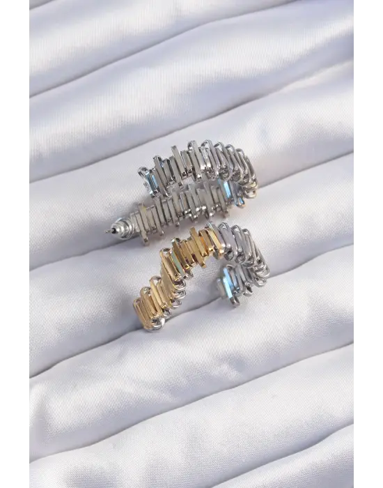  Gold Gümüşli Tırtıklı Kalp Küpe