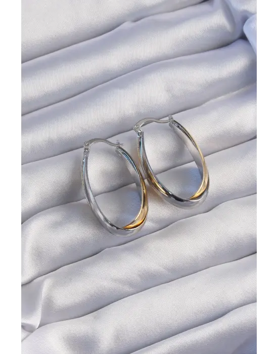  Gold Gümüşli Uzun Kıvrımlı Küpe