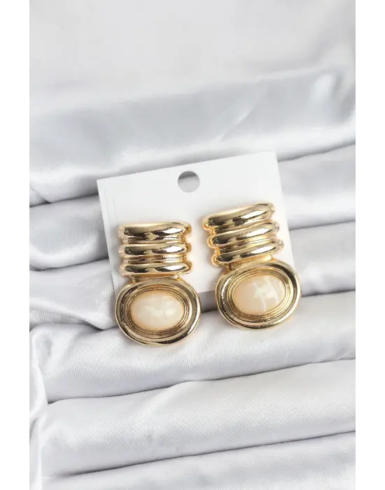 Pirinç Gold Krem Renk Vintage Kadın Küpe