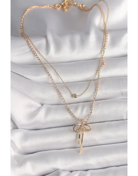 Pirinç Altın  2Li Zincir Model Kurdele Figür  Çelik Kolye