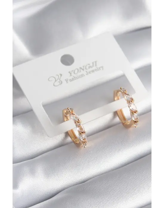  Altın Arpa Zirkon Taşlı Halka Model Çelik Küpe