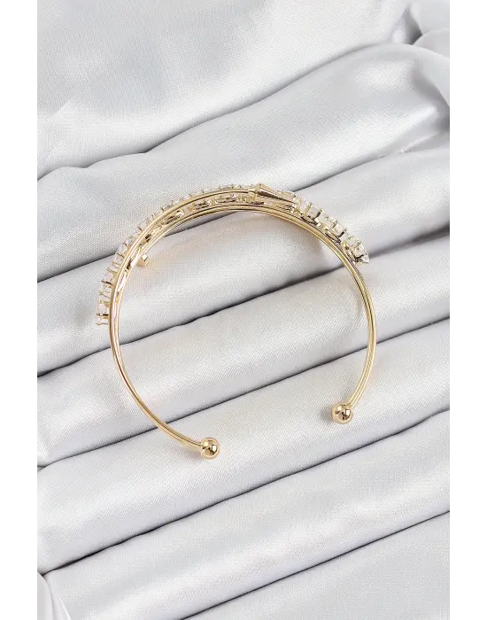 Pirinç Gold Renk Arpa Zirkon Taşlı Kadın Bileklik