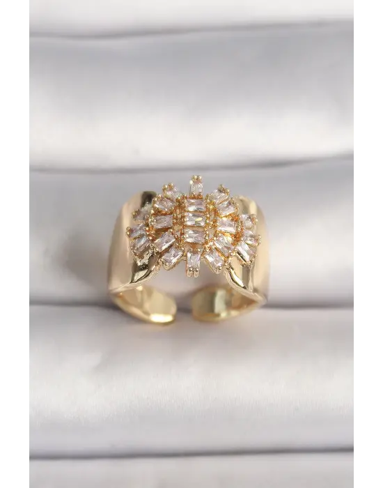  Altın Ayarlanabilir Baget Zirkon Taş Çelik Yüzük