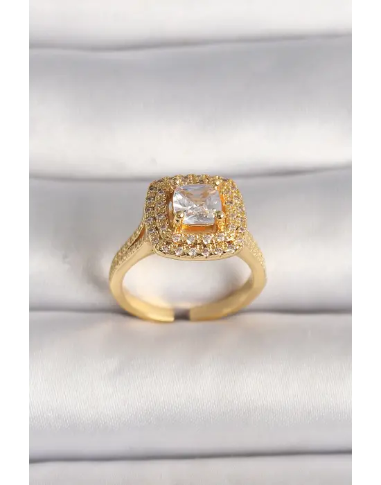  Altın Ayarlanabilir Baget Zirkon Taş Model Çelik Yüzük