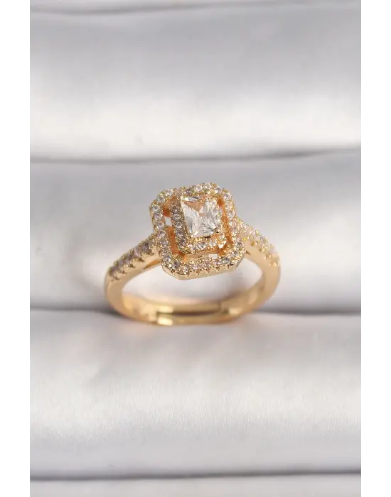  Altın Ayarlanabilir Baget Zirkon Taşlı Çelik Yüzük